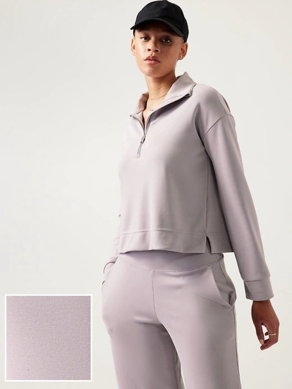 Athleta Seasoft 1/4 Zip Cropped Sweatshirt 1X Dusty Lavender Soft‎ Modal